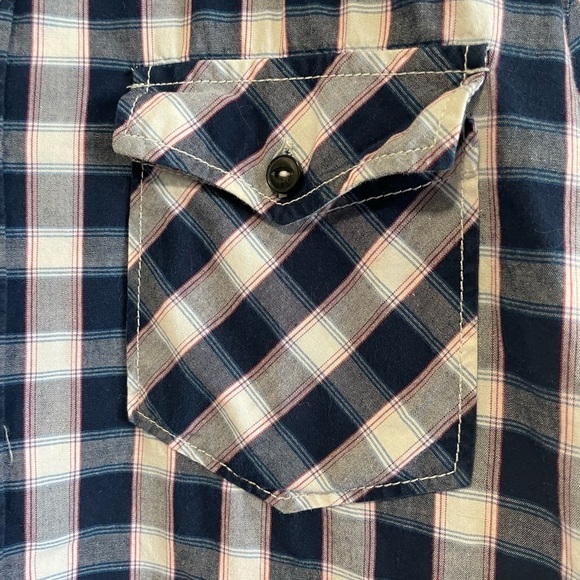 Max Blue  & White Short Sleeve Plaid Button Up Shirt - Picture 5 of 6